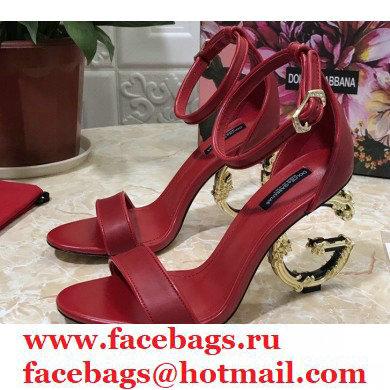 Dolce & Gabbana Heel 10.5cm Leather Sandals Red with Baroque D & G Heel 2021